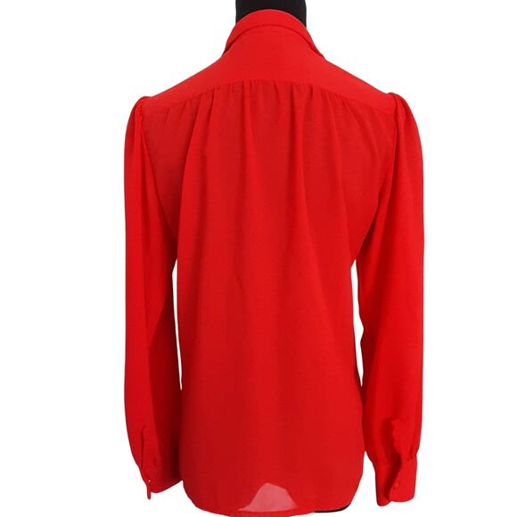 Vintage 80s Tuxedo Ruffle Blouse Cherry Red Peter Pan Collar Womens 6 Holiday - Picture 2 of 13